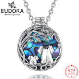 Eudora Sterling Silver Elephant Mom Baby Necklace Abalone Shell Pendant Jewelry