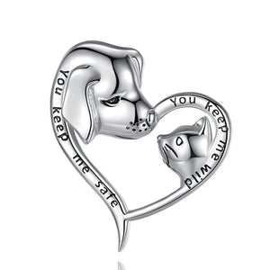 Eudora 925 Silver Pet Cat Dog Pendant Necklace Heart Chain Gift