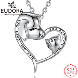 Eudora 925 Silver Pet Cat Dog Pendant Necklace Heart Chain Gift