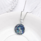 Eudora Silver Wolf Necklace Abalone Shell Pendant Jewelry