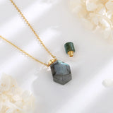 Amber Grain Crystal Stone Pendant Necklace with Essential Oil Diffuser Bottle