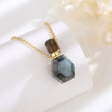 Amber Grain Crystal Stone Pendant Necklace with Essential Oil Diffuser Bottle