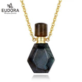 Amber Grain Crystal Stone Pendant Necklace with Essential Oil Diffuser Bottle