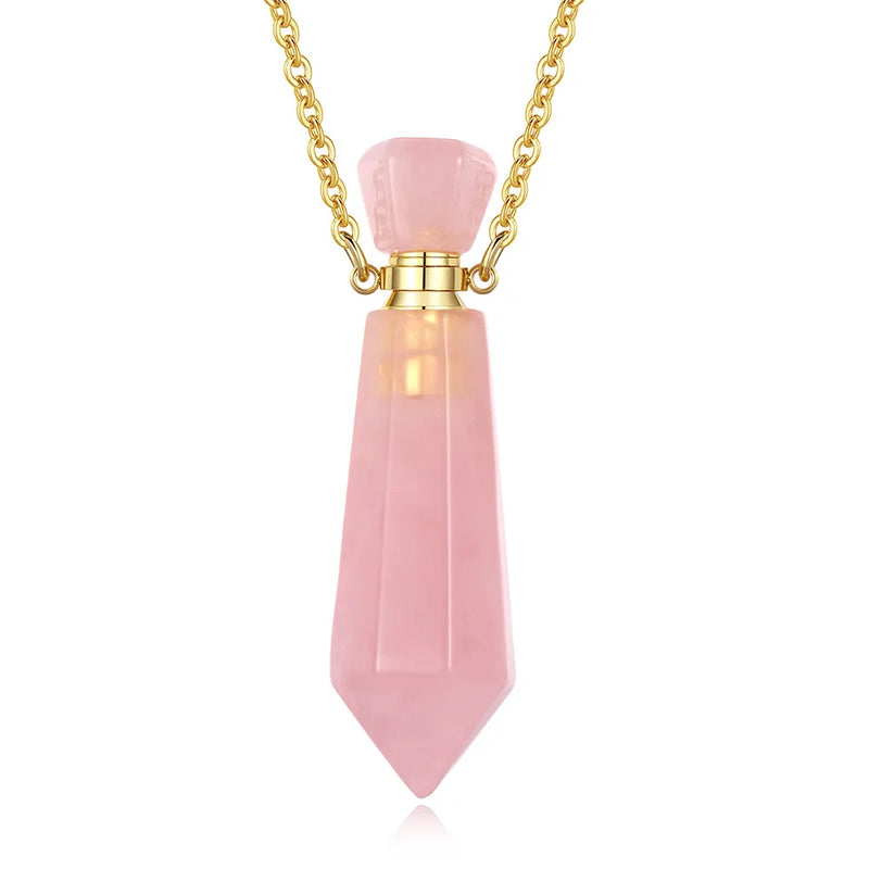 Eudora Pink Crystal Necklace Prismatic Quartz Aromatherapy Pendant