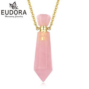 Eudora Pink Crystal Necklace Prismatic Quartz Aromatherapy Pendant