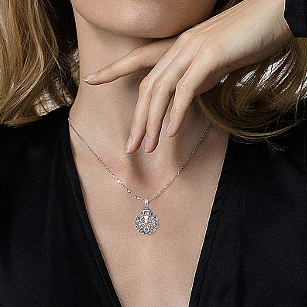 925 Silver Zodiac Wheel Necklace Spinner Pendant Men Women Jewelry