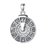 925 Silver Zodiac Wheel Necklace Spinner Pendant Men Women Jewelry