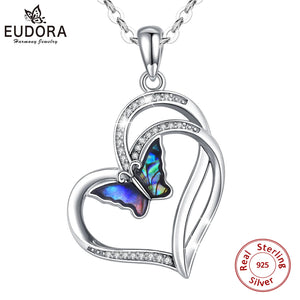 925 Silver Butterfly Pendant Mother of Pearl Necklace Fine Jewelry Gift D603