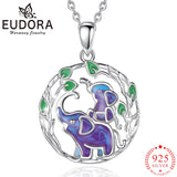 Eudora 925 Silver Elephant Mom Baby Necklace Enamel Pendant