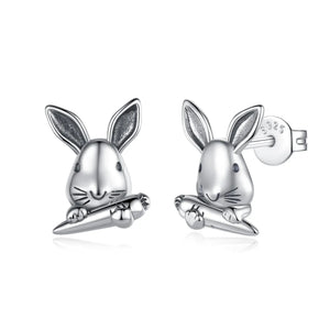 Eudora 925 Silver Rabbit Earrings Carrot Hypoallergenic Gift