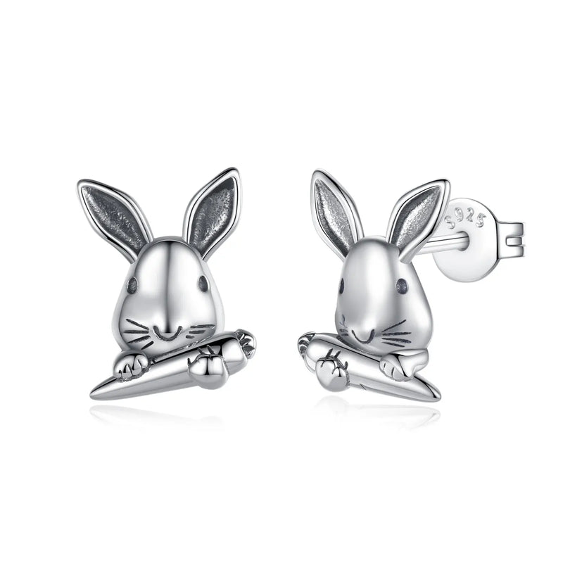 Eudora 925 Silver Rabbit Earrings Carrot Hypoallergenic Gift