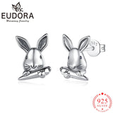Eudora 925 Silver Rabbit Earrings Carrot Hypoallergenic Gift