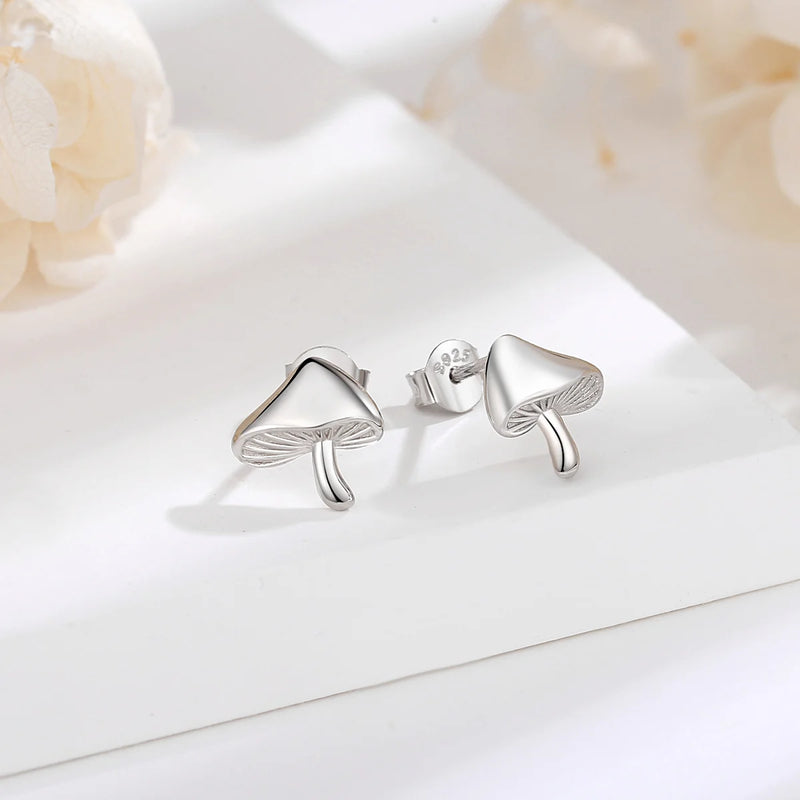 925 Silver Mushroom Stud Earring CZ Fine Jewelry