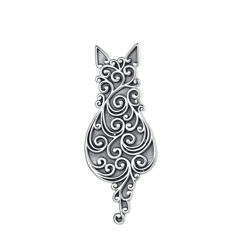 925 Sterling Silver Filigree Cat Necklace Kitten Pendant Men Women