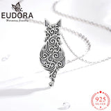 925 Sterling Silver Filigree Cat Necklace Kitten Pendant Men Women