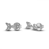 Eudora Sterling Silver Fish Earrings Zircon Inlay Hypoallergenic Jewelry