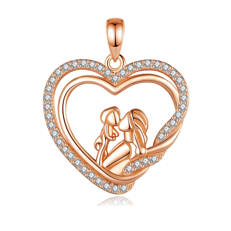 925 Silver Heart Charm Necklace for Women CZ Pendant Mother's Gift