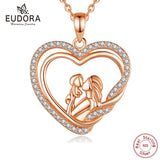 925 Silver Heart Charm Necklace for Women CZ Pendant Mother's Gift