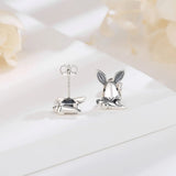 925 Silver Rabbit Stud Earrings CZ Bunny Fine Jewelry Gift