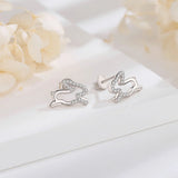 925 Silver Rabbit Stud Earrings CZ Bunny Fine Jewelry Gift