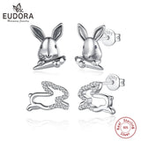 925 Silver Rabbit Stud Earrings CZ Bunny Fine Jewelry Gift