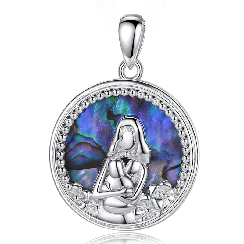 925 Silver Mom & Baby Flower Necklace Abalone Shell Jewelry