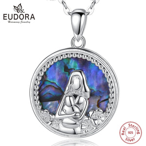 925 Silver Mom & Baby Flower Necklace Abalone Shell Jewelry