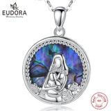 925 Silver Mom & Baby Flower Necklace Abalone Shell Jewelry