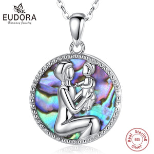 925 Silver Mother & Baby Pendant Abalone Shell Fine Jewelry