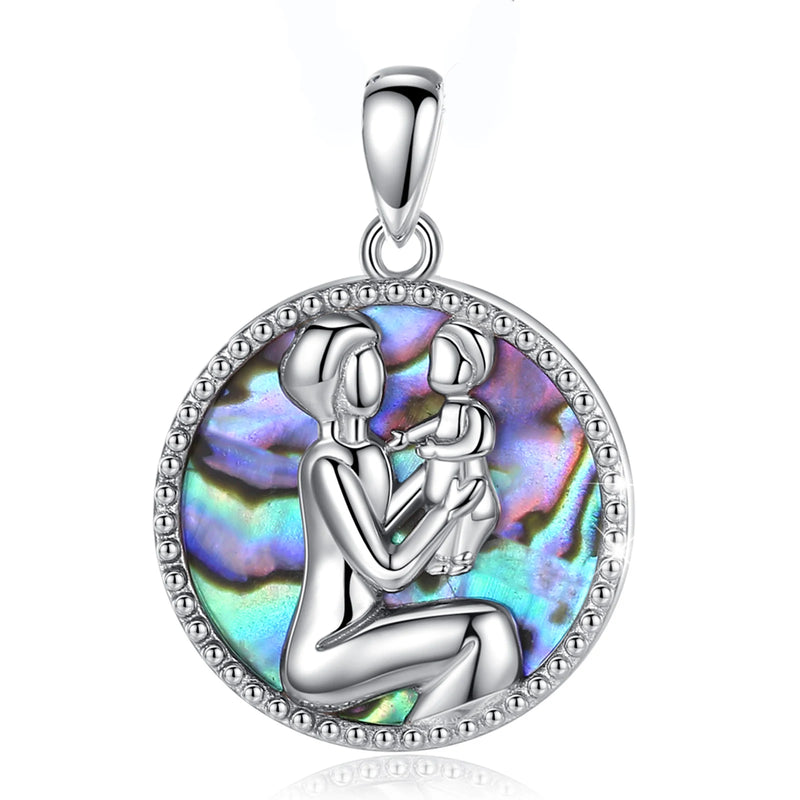 925 Silver Mother & Baby Pendant Abalone Shell Fine Jewelry