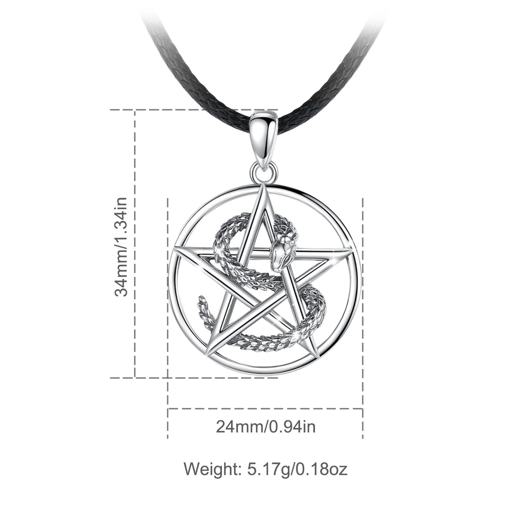 Eudora Sterling Silver Pentagram Snake Necklace Wiccan Pendant