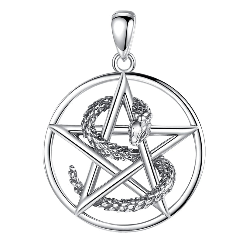 Eudora Sterling Silver Pentagram Snake Necklace Wiccan Pendant