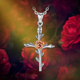 925 Silver Rose Gold Rose Flower Cross Pendant Necklace Women