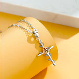 925 Silver Rose Gold Rose Flower Cross Pendant Necklace Women