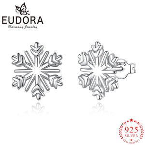 Eudora 925 Sterling Silver Snowflake Stud Earrings Women Party Birthday Gift