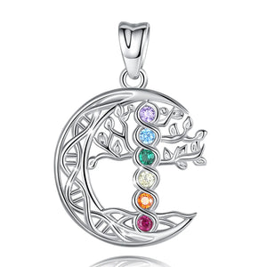 925 Silver Tree of Life Moon Necklace with Crystal CZ Pendant
