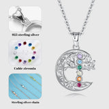925 Silver Tree of Life Moon Necklace with Crystal CZ Pendant