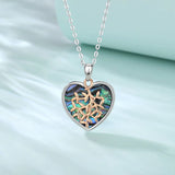 925 Silver Tree of Life Necklace Heart Abalone Shell Pendant