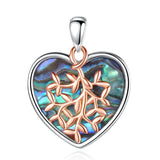 925 Silver Tree of Life Necklace Heart Abalone Shell Pendant