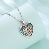 925 Silver Tree of Life Necklace Heart Abalone Shell Pendant