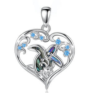 925 Silver Turtle Heart Crystal Necklace Abalone Shell Pendant