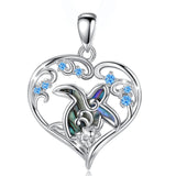 925 Silver Turtle Heart Crystal Necklace Abalone Shell Pendant