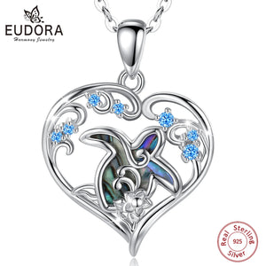 925 Silver Turtle Heart Crystal Necklace Abalone Shell Pendant