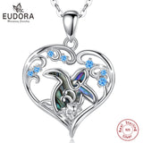 925 Silver Turtle Heart Crystal Necklace Abalone Shell Pendant