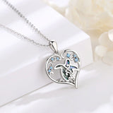 925 Silver Turtle Heart Crystal Necklace Abalone Shell Pendant