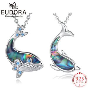 Eudora 925 Sterling Silver Whale Dolphin Abalone Shell Pendant Necklace