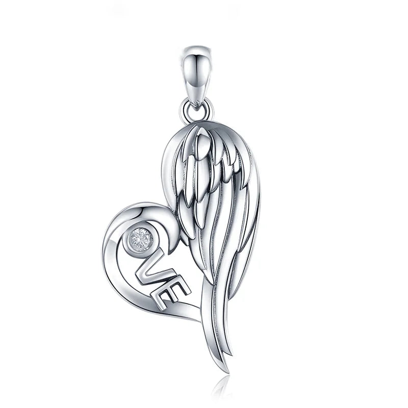 925 Silver Wings Necklace Love Letter Heart Pendant Jewelry Gift