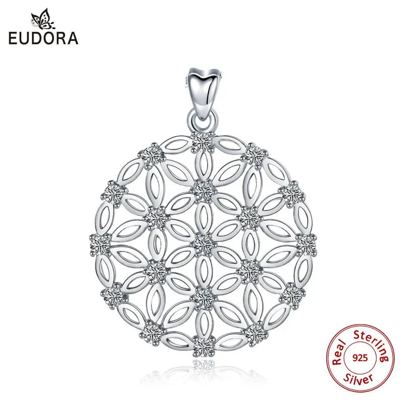 Sterling Silver Flower Of Life Pendant Necklace with Box Jewelry