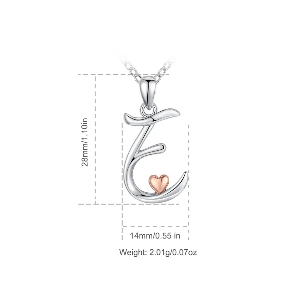 Silver Initial Letter Pendant Necklace for Women Men Heart Choker