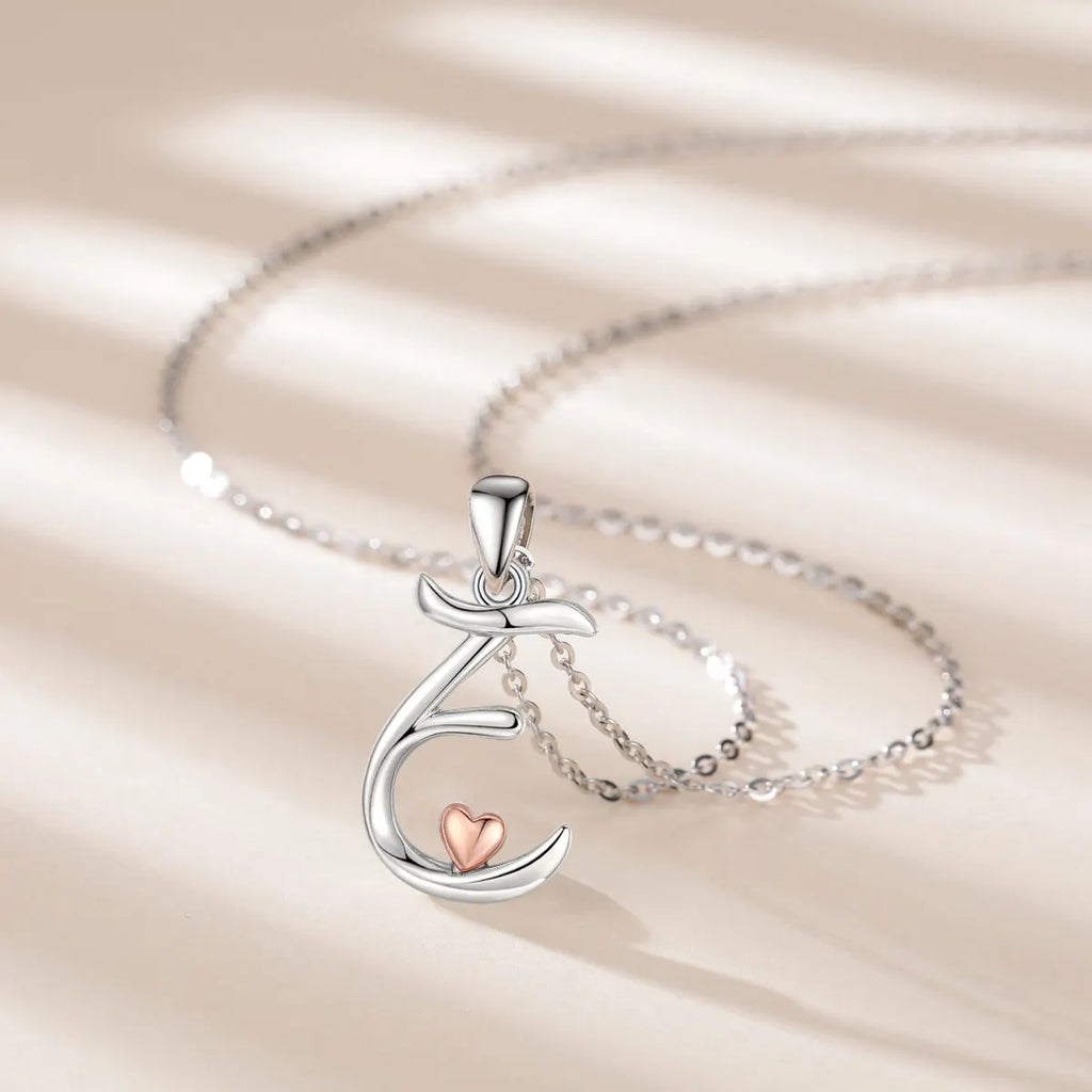 Silver Initial Letter Pendant Necklace for Women Men Heart Choker